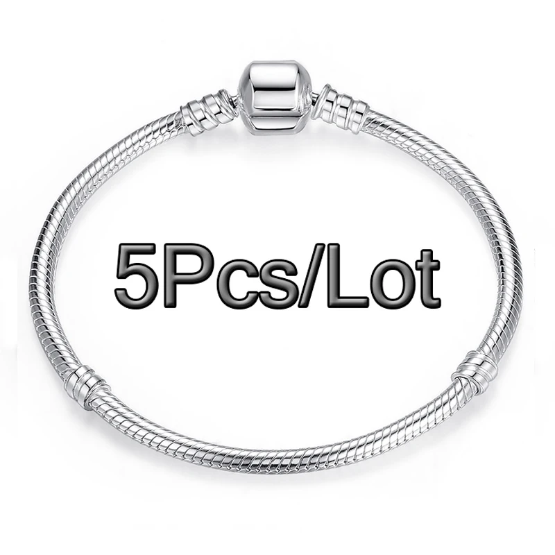 5Pcs/Lot Silver Color Snake Chain Charm Bracelets With 45 Styles Brand Bracelet For Women Men Pulseras Jewelry Gift Wholesale