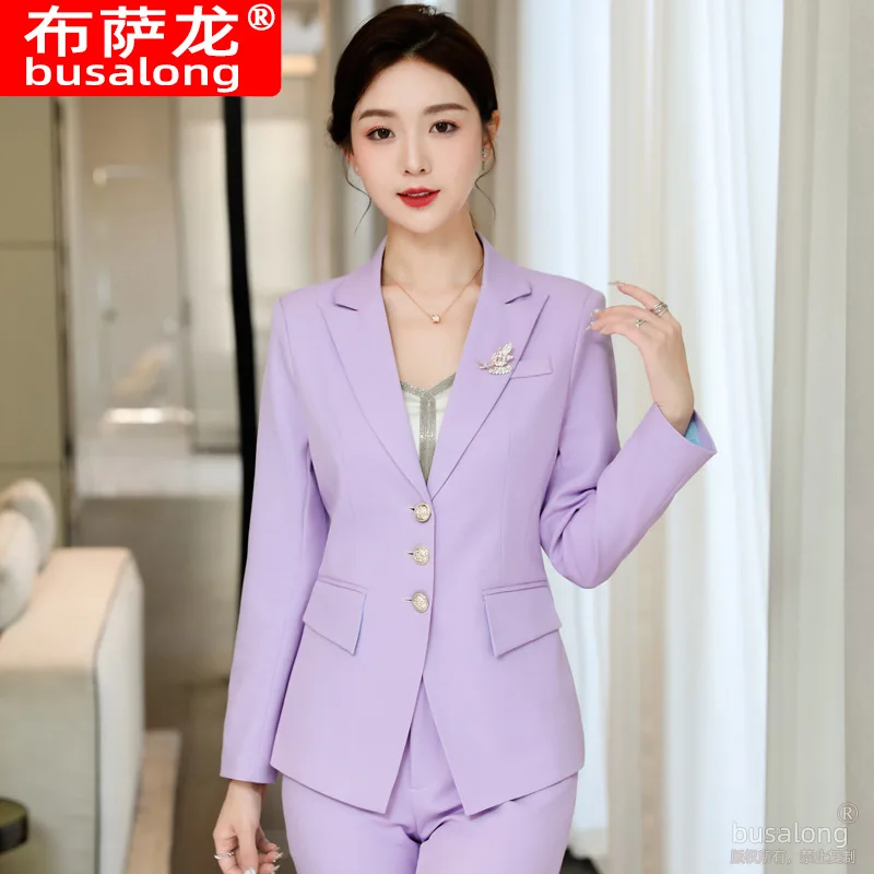 

2023 Spring and Autumn New Purple Suit Jacket Fashion Goddess Work Clothes Slim Fit Elegant Business Suit Two-Piece Pants