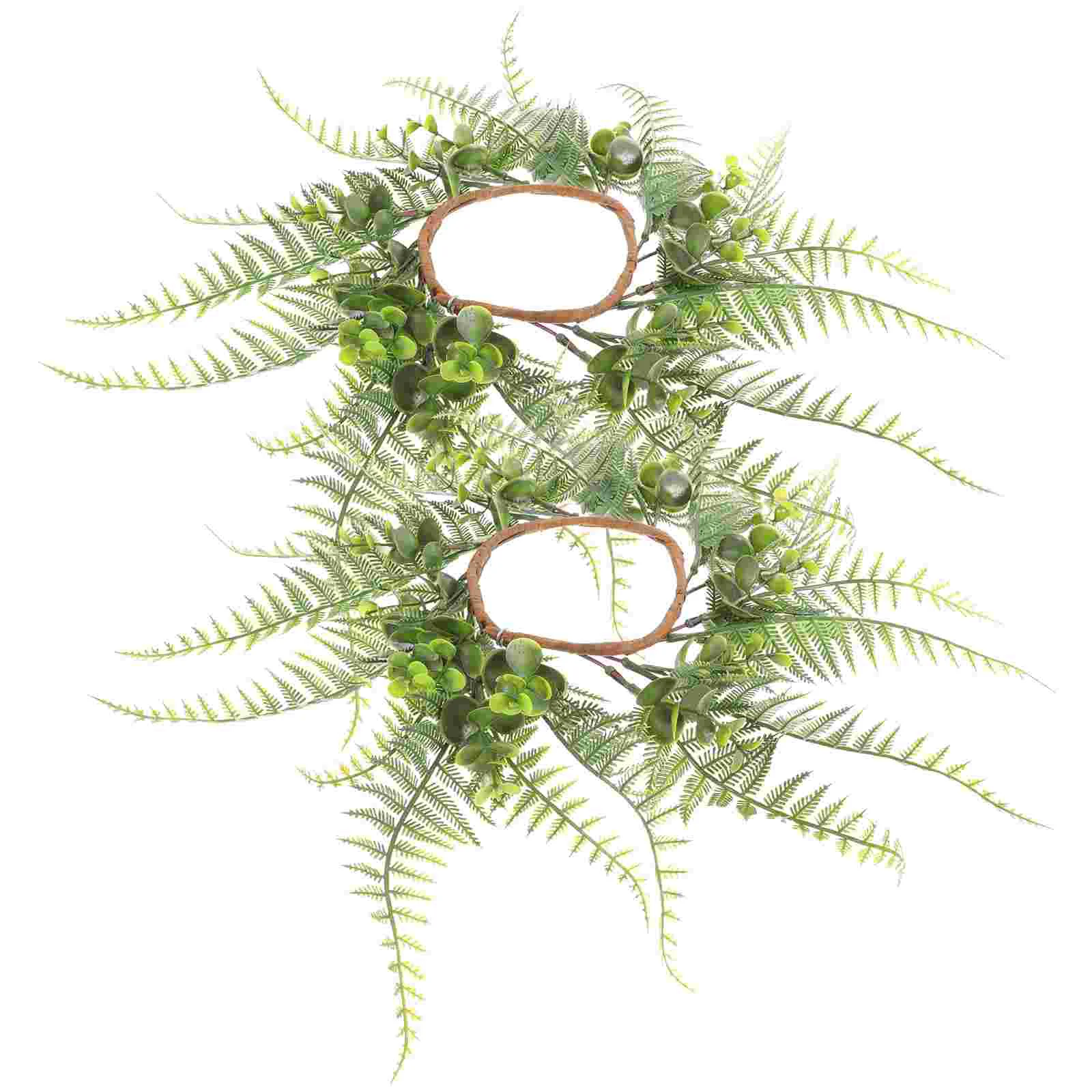 

2 Pcs Artificial Garland Greenery Wreath Ring Taper Candles Spring Wreaths for Holders Tabletop Fake Rings Desktop