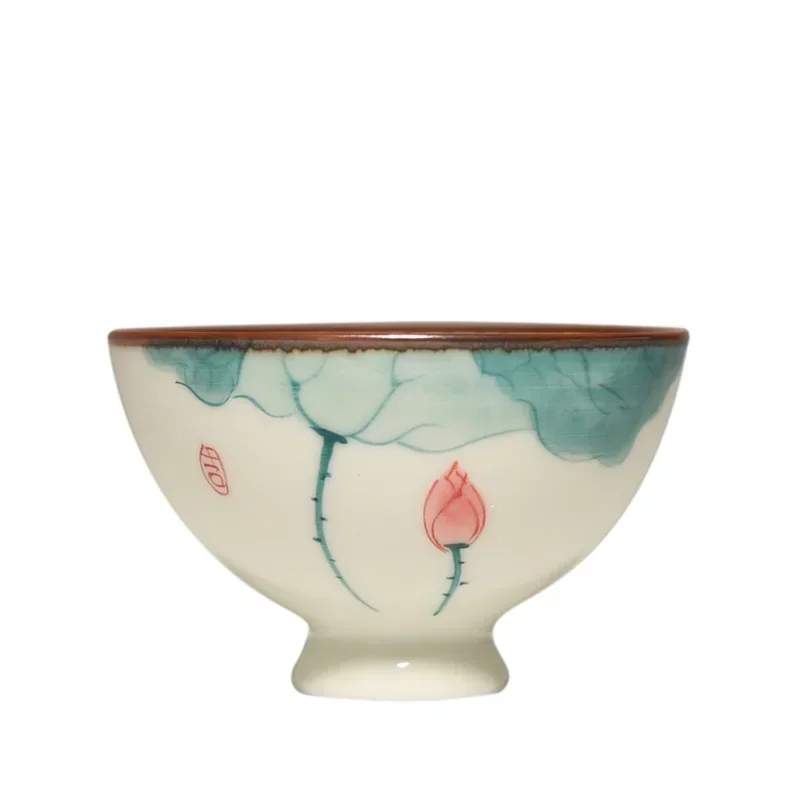 Chinese Ceramic Teacup Personal Meditation Cup Hand Painted Lotus Tea Bowl Master Cup Handmade Boutique Tea Set Accessories