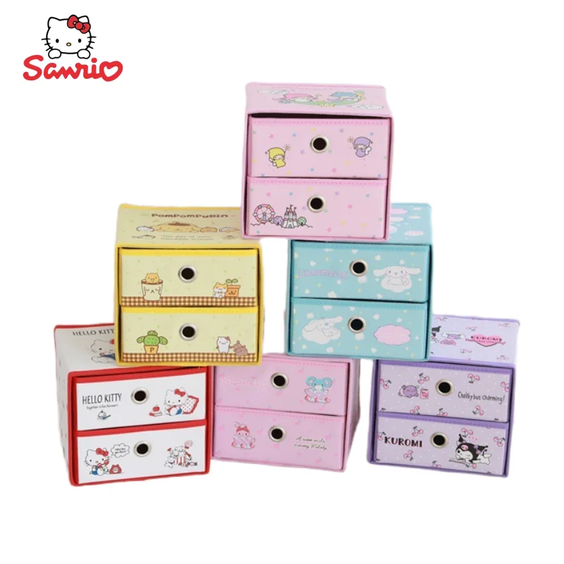 

New Hello Kitty Kuromi My Melody Sanrio Anime Peripheral Kawaii Cartoon Double Storage Box Creative Cute Drawer Box Holiday Gift