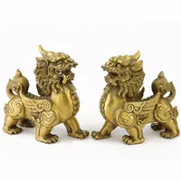 BRASS FENGSHUI PAIR  PI YAO STATUES / FENGSHUI PI XIE STATUES M1207 1