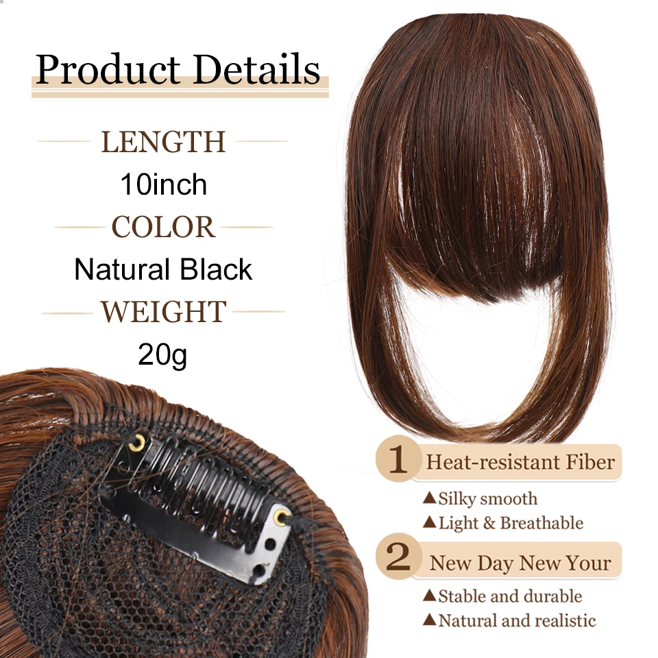 Synthetic Bangs Clip-in Hair Extensions Thick Bangs Hairpieces for Women Daily Heat Resistant Fake Bangs