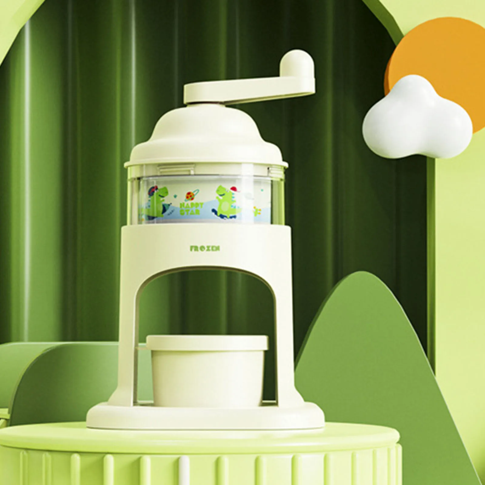 Mini Hand Crank Ice Crusher Snow Cone Machine Hand-Shaken Kettle Cartridge having Ice Machine for Party Indoor Kitchen Household