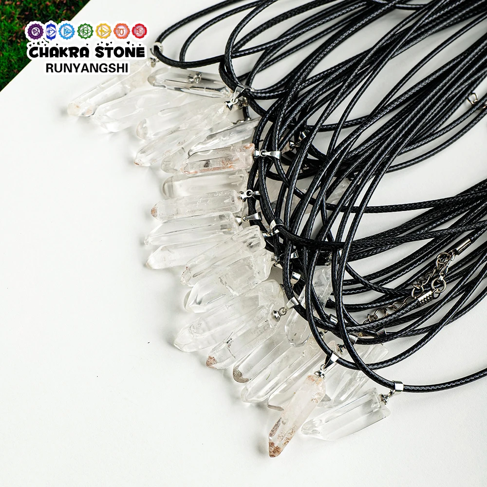 1 шт. ожерелье из натурального кристально чистого кварцевого кожаного шнура, восстанавливающий камень рейки, подвеска из драгоценного камня неправильной формы, камень с орнаментом