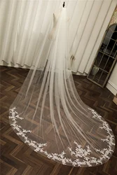One Layer Wedding Veil With Steel Comb Lace Edge Bridal Veils Cathedral Veil for Bride