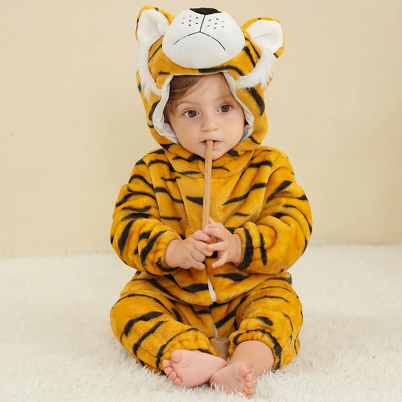Baby Flannel Animal Hooded Romper 3