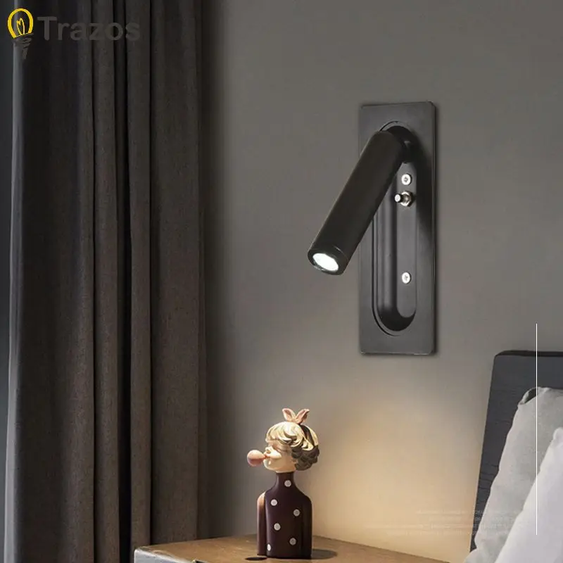 Lampada da comodino moderna e semplice per camera d'albergo, camera da letto, soggiorno, studio, lampada da lettura, protezione per gli occhi incorporata, lampada da parete girevole - immagine 6
