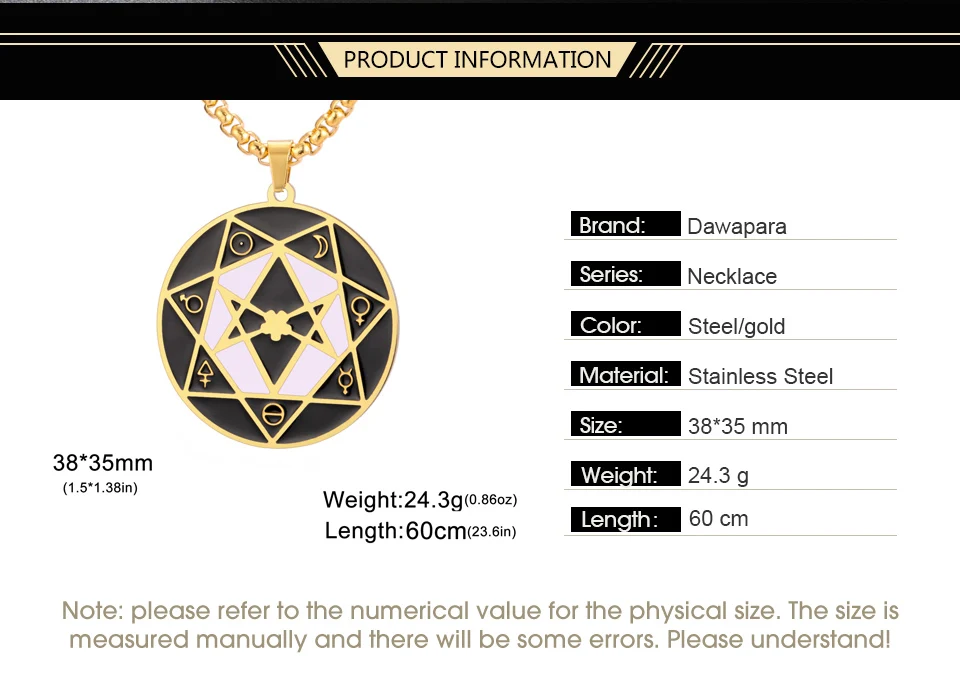 Dawapara Unicursal Hexagramm Thelema Halskette Siegel Stern von Babalon Schutz Talisman Anhänger Edelstahl Schmuck – Detail 2