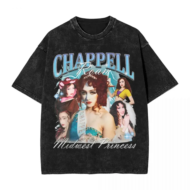 

Промытая футболка Chappell Roan Midwest Princess, Винтажная футболка в стиле хип-хоп, уличная одежда, футболки с коротким рукавом и принтом для мужчин и женщин