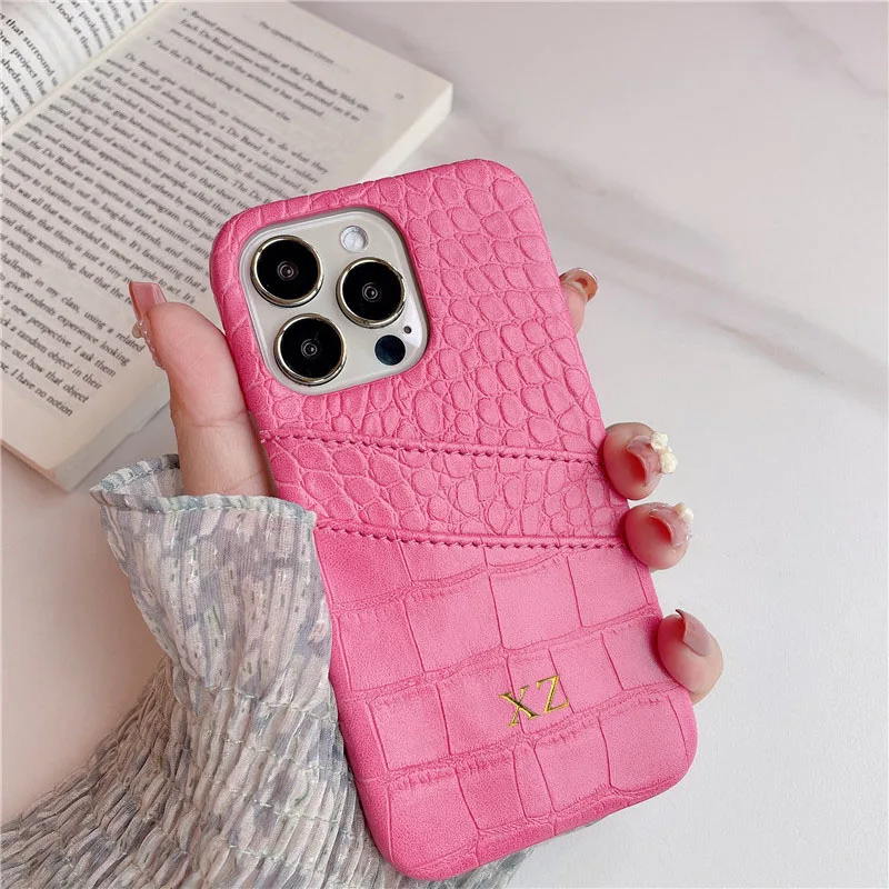 Estojo Dourado e Prateado Personalizado Luxuoso com Letras Iniciais Suporte de Cartão de Couro para Iphone 14 13 12 11 Pro xs Max xr Plus pu Covers - Image 3