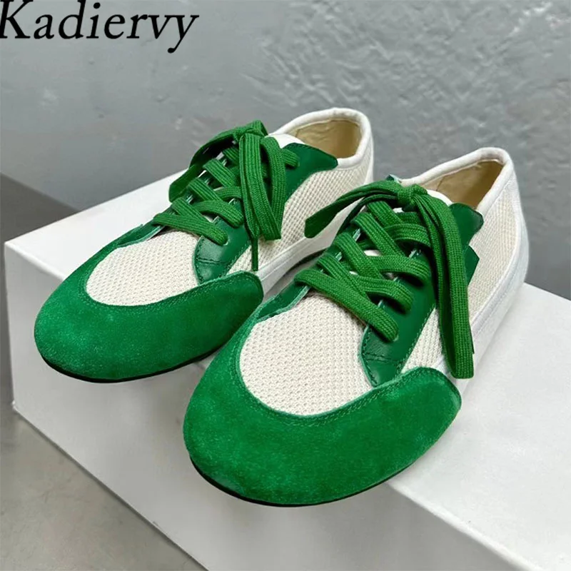 

Casual Sneakers For Women Lace Up Round Toe Flat Shoes Patchwork Mesh Breathable Running Shoes Outdoor Sports Shoes Woman
