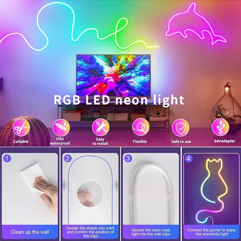 รูปสินค้า ไฟนีออน LED RGB 24V ยืดหยุ่น กันน้ำ ควบคุมผ่านแอพ
