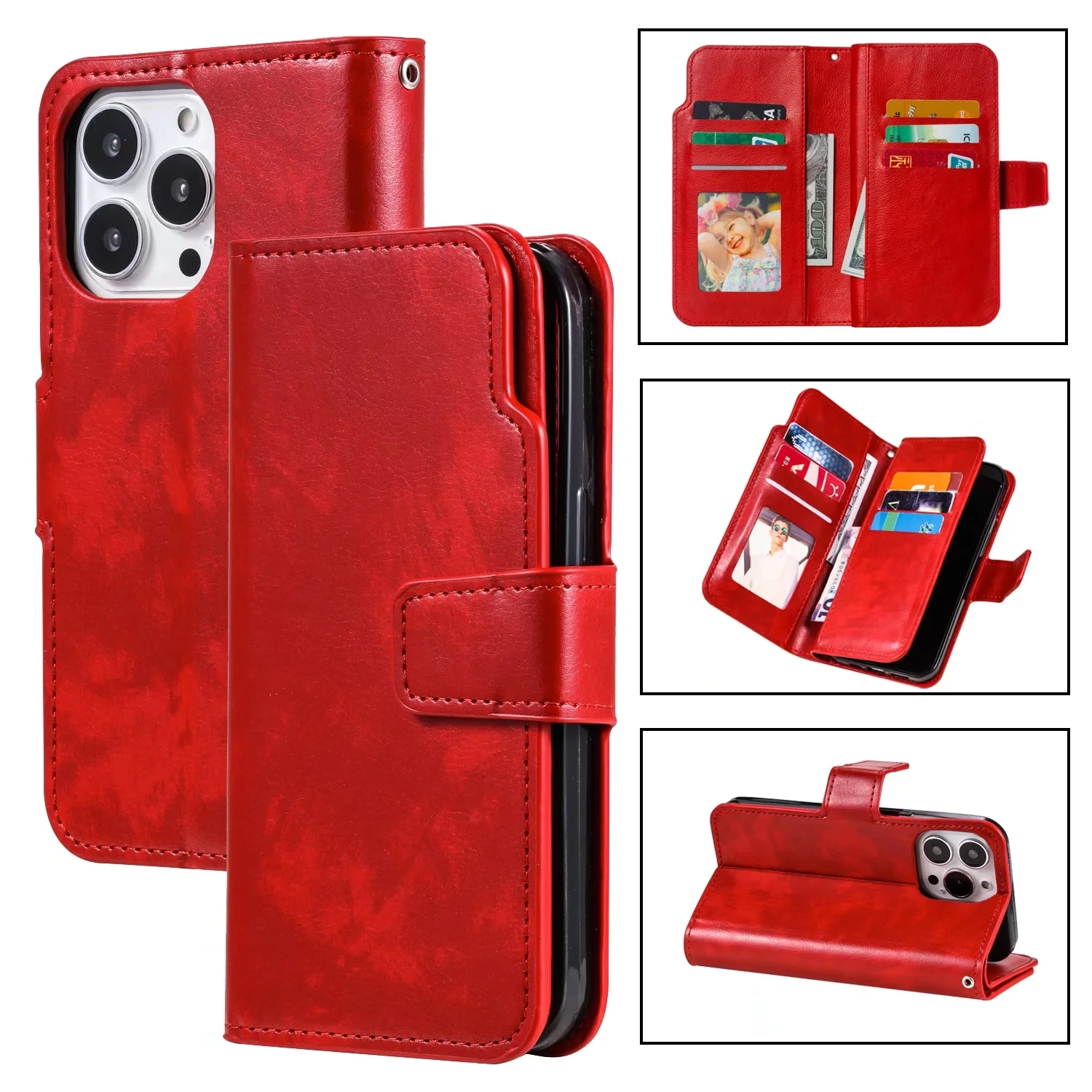 Hochwertige Leder-Brieftaschenhülle für iPhone 18 17 16 15 14 13 12 11 Pro Max XR XS Max 7 8 Plus Air Flip Handyhülle mit Kartenfach – Detail 2
