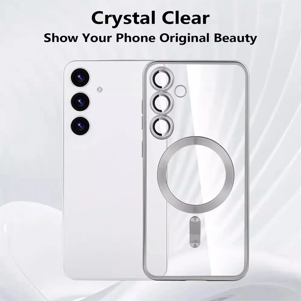 Enhanced Transparent Magnetic Phone Case with Plating Design - Soft and Durable Cover