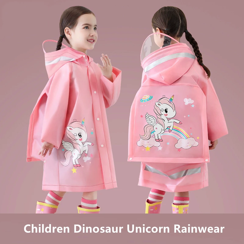raincoat poncho Cute Kids Raincoat Wateproof Children Dinosaur Unicorn Rain Poncho Rain Coat Jacket With Backpack Position Student RainWear