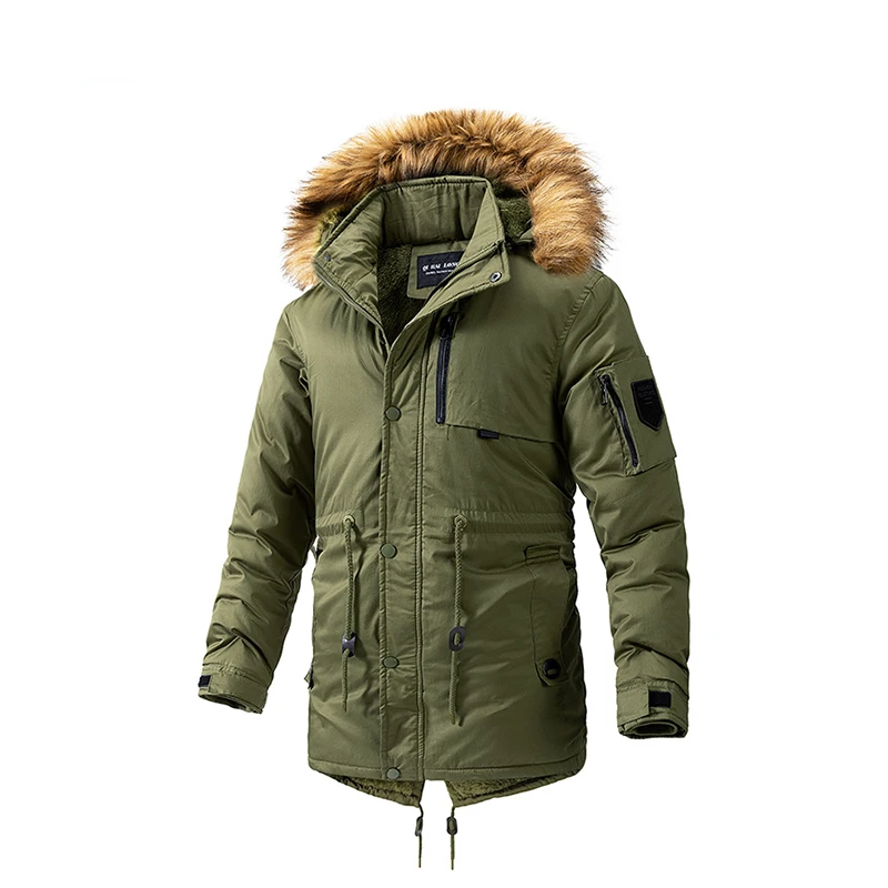 

Winter Warm Long Parkas Men Thick Fur Collar Fleece Jacket Men Fashion Casual Windproof Jacket Detachable Hat Casual Parkas Male