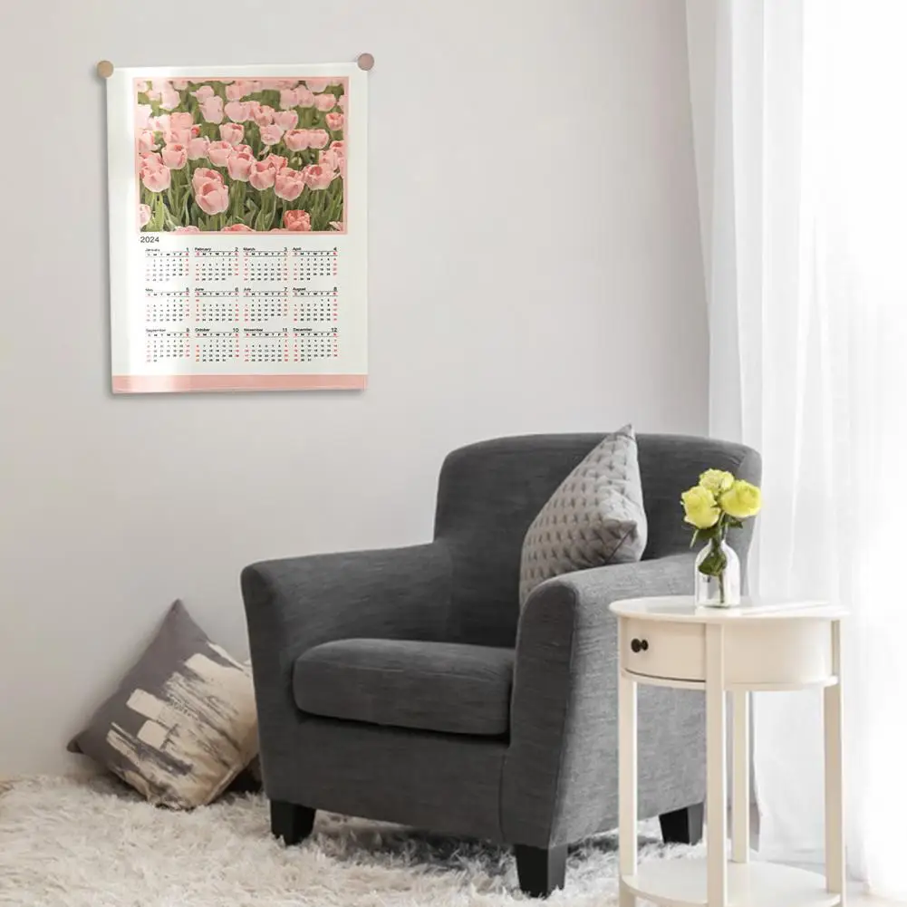 2024 Calendar Wall Tapestry Calendar 2024 Exquisite Pattern Wall Tapestry Soft Cloth Rich Color Easy Install for Hanging