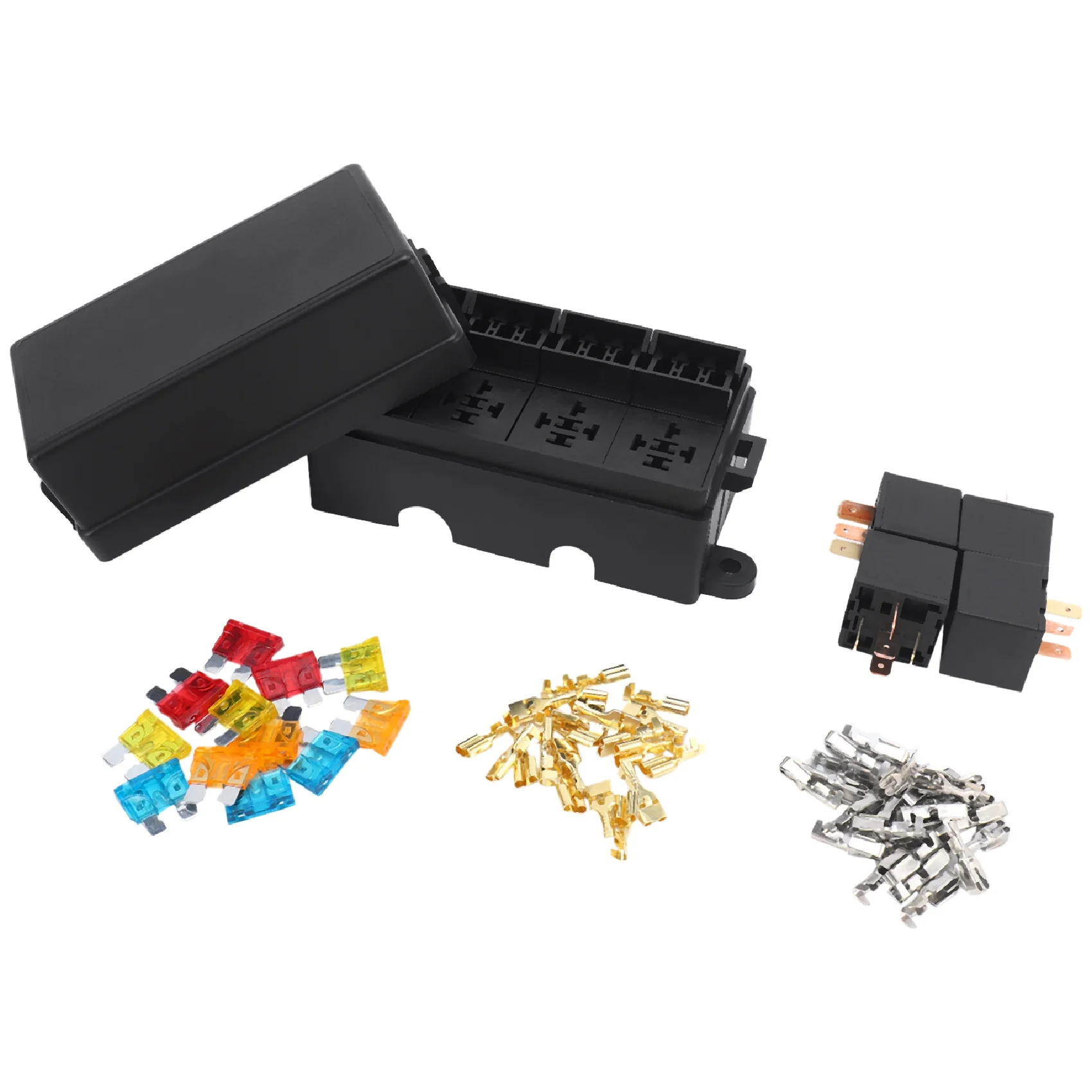 2X12 Way Blade Fuse Holder Box fuse holder car fuses kit fuse box holder fuse box With Spade Terminals and Fuse 4PCS 4Pin 12V 40A Relays For Car Truck Trailer and Boat