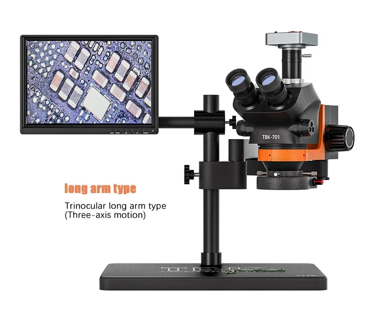 

TBK 701 Electron Trinocular Stereo Microscope Portable Optical Continuously Rotating CCD Camera for Mobile Motherboard Tool