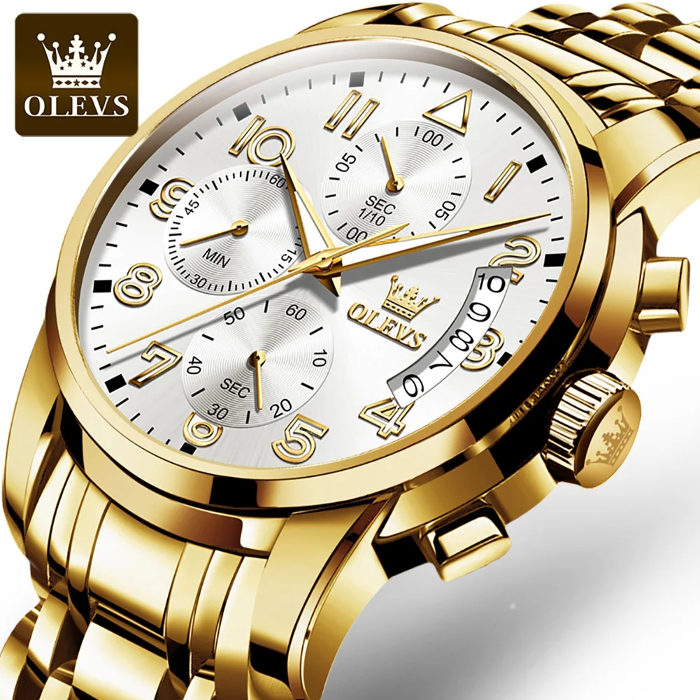 OLEVS 51mm Orologio al quarzo con quadrante grande per uomo Cinturino in silicone Impermeabile Luminoso Auto Data Crono Numeri romani Scala Orologi da uomo  1511