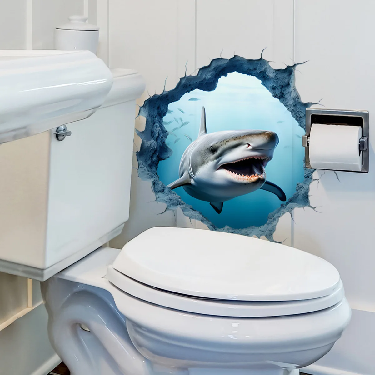 3D Hole Breaking Shark Toilet Stickers Removable Toilet Lid Wc Decoration Self-Adhesive Glass Vinyl Decals Bathroom Accessories
