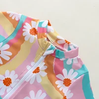 Summer Beach Infant Girl Swimsuit With Swim Cap  Rash Guard Long Sleeve Bathing Suit Stand Neck Zipper Beach Zip Up Swimsuits 4