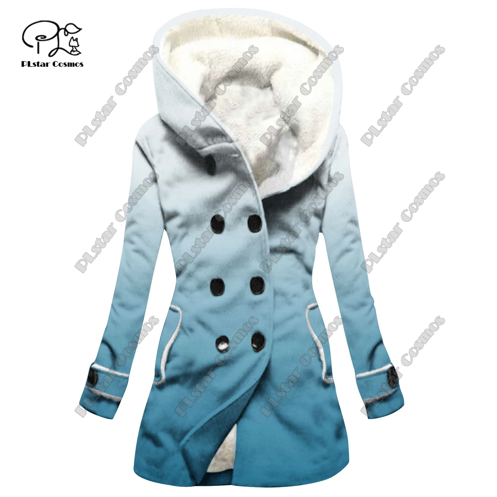 3D printing retro gradient pattern printed hooded fleece jacket warm women's jacket winter casual gift series new style -16