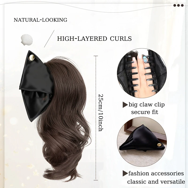 Wavy Hair Ponytail Extensions Wig with Black Hair Accessories Synthetic Claw Clip Ponytail for Women Daily Party Use Women Wig