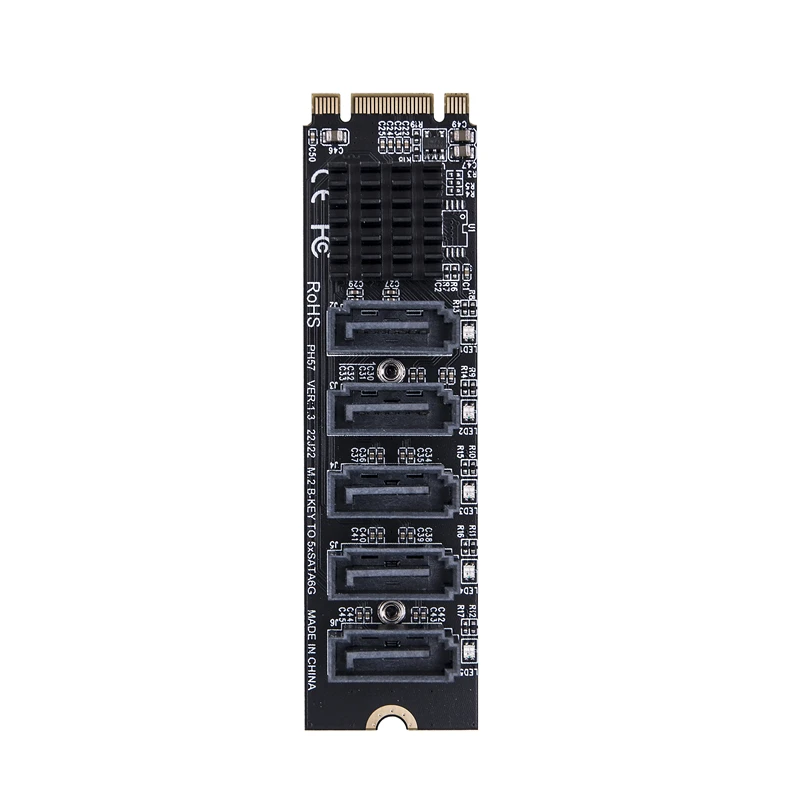 M2 to SATA Adapter M.2 NGFF NVME to SATA3.0 Expansion Card B+M Key M-Key to 5/6 Ports SATA3.0 6Gbps Controller Riser for HDD SSD