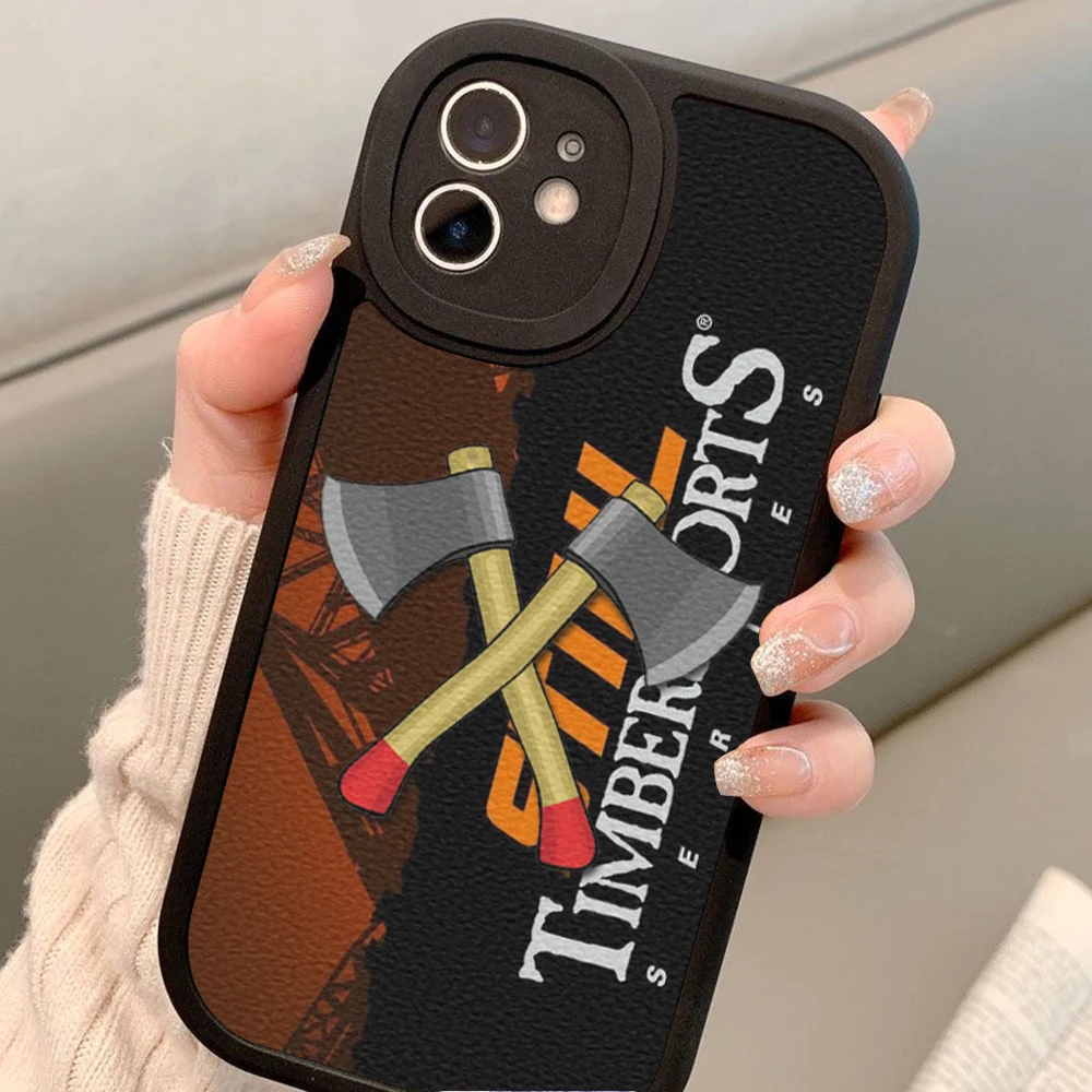 Ins Axe Electric Saw Custodia Per Telefono Cartoon Per Iphone 13 12 11 Pro Max Mini 8Plus X Xs Xr Strong Man Cross S-Stihls Cover In Pelle Di Agnello