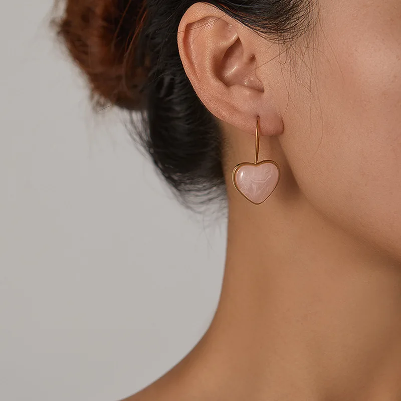 Love Resin Korean Sweet Ladies Summer Earrings Drop Earrings For Women Girl Stainless Steel Dangle Earrings 5