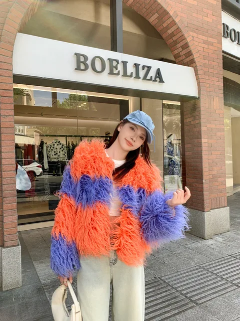 Colourful Block Faux Fur Jacket 33