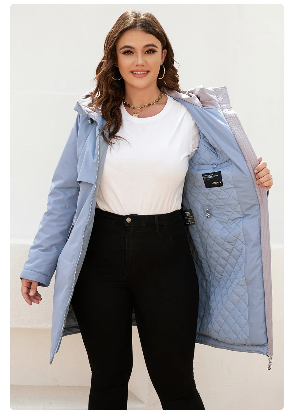 GASMAN New women's coat spring 2022 brand Mid-Length Fashion Women's jacket Contrasting trench pocket hooded casual parkas 8266