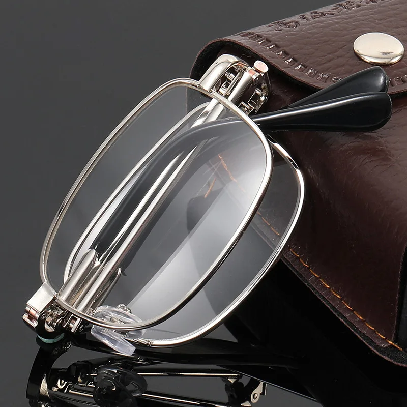 Reading Glasses Men Women Folding Spectacles Spectacles Frame TR Glasses +1.0 +1.5 +2.0 +2.5 +3.0 +3.5 +4.0 With Leather Case