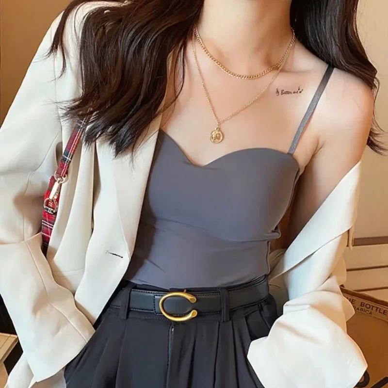 Women Tank Tops Push Up Crop Spaghetti Strap Sleeveless Cotton Bustier