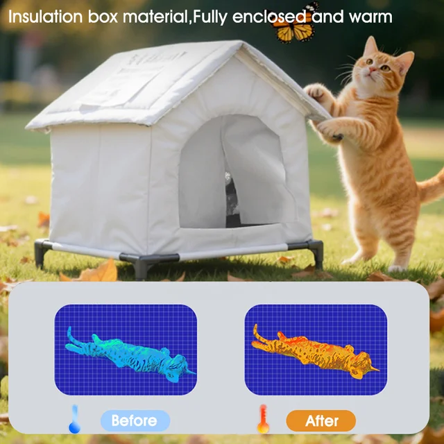 Stray Cat House Outdoor Waterproof Winter Warm Shelter Foldable Washable Enclosed Kennel for Feral Cats Small Dogs 2
