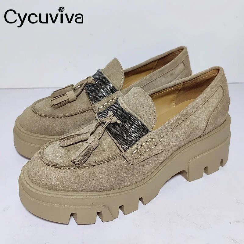 

Thick Sole Cow Leahter Casual Shoes For Women Fringe Flat Platform Sneakers Autumn Brand Runner Shoes 2022 Women Formal Shoes