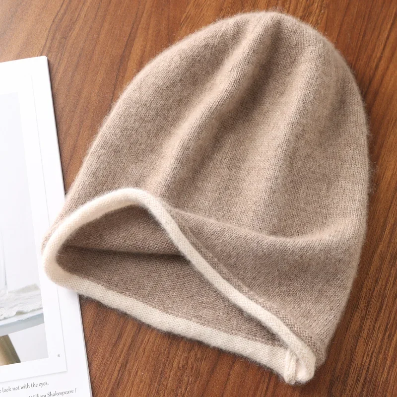 2025 New Women's Soft Warm Bean Hat Winter Hat Regardless of Gender 100% Merino Wool Knitted Fashion Outdoor Curly-brimmed Hat