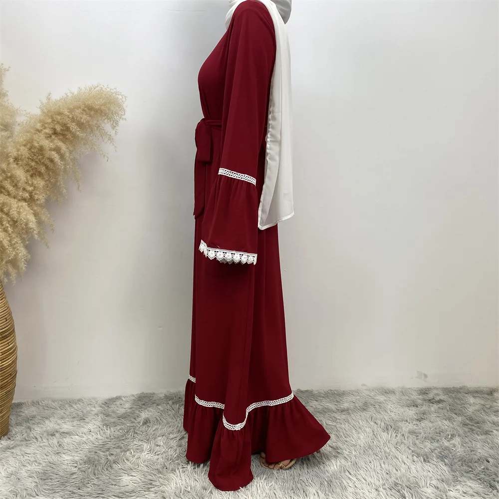 فستان فضفاض للنساء في الشرق الأوسط ، دانتيل أبيض ، أكمام طويلة ، نمط سحاب ، شائع ، مرقع ساخن ، دبي ، تركي ، إسلامي ، موضة جديدة ، رائج