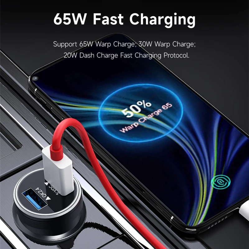 65W 30W Car Charger USB Fast Charging Warp charge For Oneplus 9R