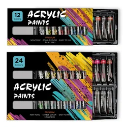 Ensemble de peinture acrylique, 12/24 couleurs, 12 Ml, peinture artistique professionnelle, imperméable, peinture murale peinte à la main, bricolage 