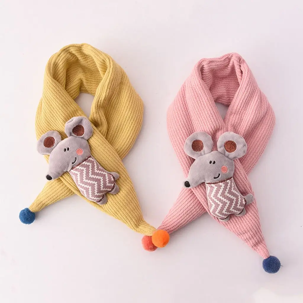 

2024 New Knitted Scarves Cute Cartoon Baby Mouse Bib Fashion Autumn Winter Warm scarf Thicken Soft Children Scarf Collar Shawls