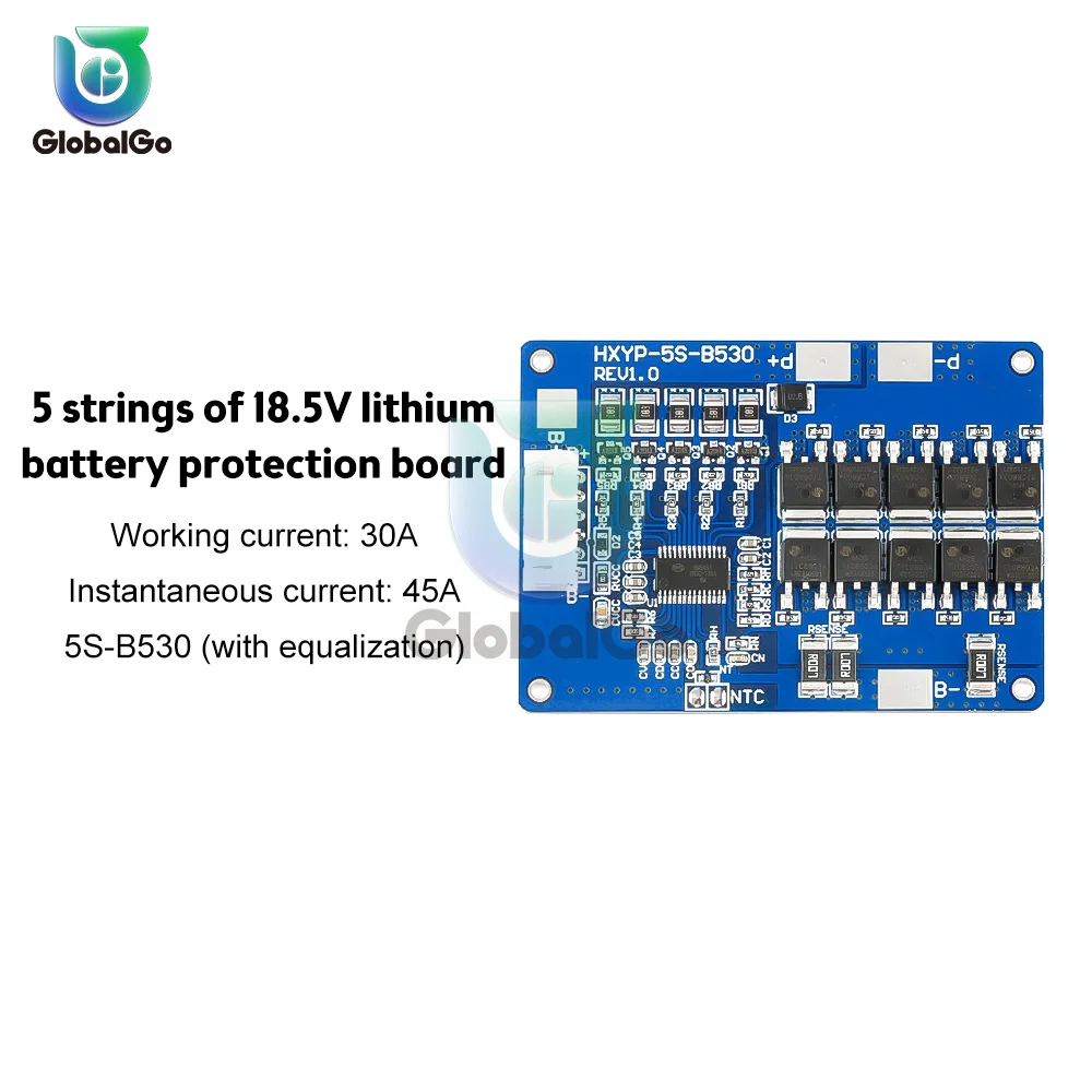 

5S Lithium Battery Protection Board 30A 18V Power Module 21V Charge Discharge Board + Equalization Temperature Control with cabl