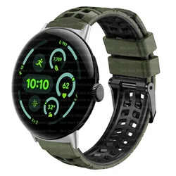 Breathable Sport Silicone Strap for 45mm Watches - Replacement Wristband Accessory (Silver green black)