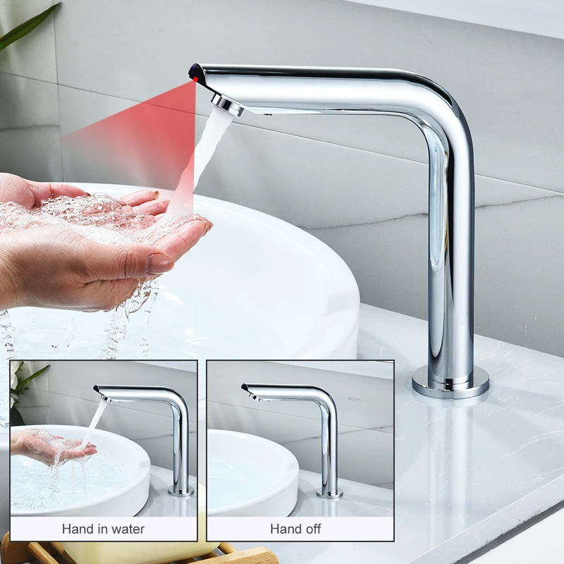 Basin Faucet ELLEN Sensor Chrome Deck Mounted Automatic Inflated Water Mixer Tap Tall Sink Faucets ELS8870
