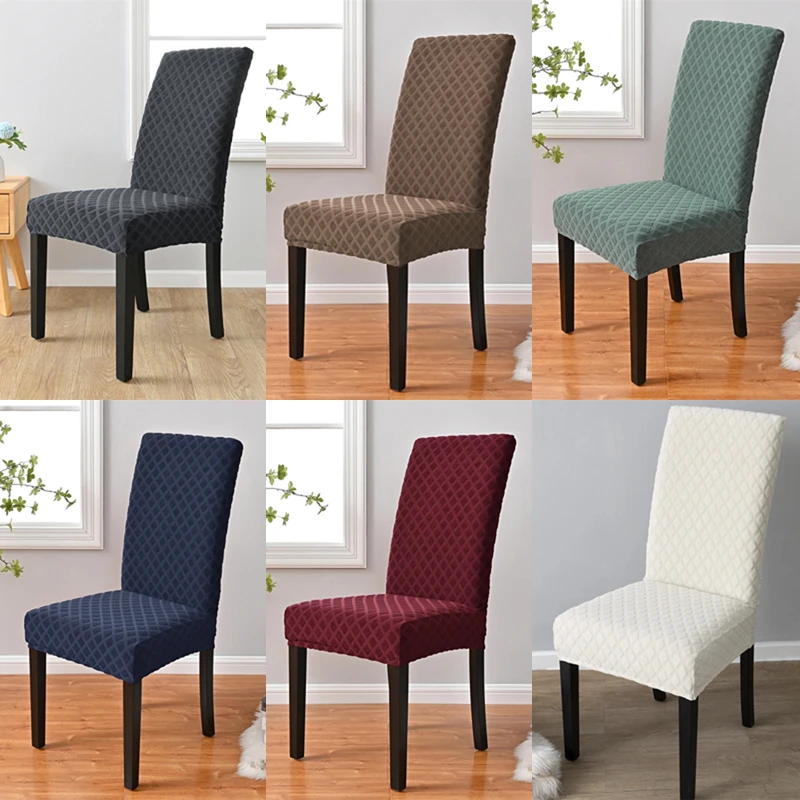 

Jacquard Dining Chair Cover Elastic Spandex Chair Slipcovers Solid Color Removable Chair Seat Covers for Kitchen Hotel Banquet