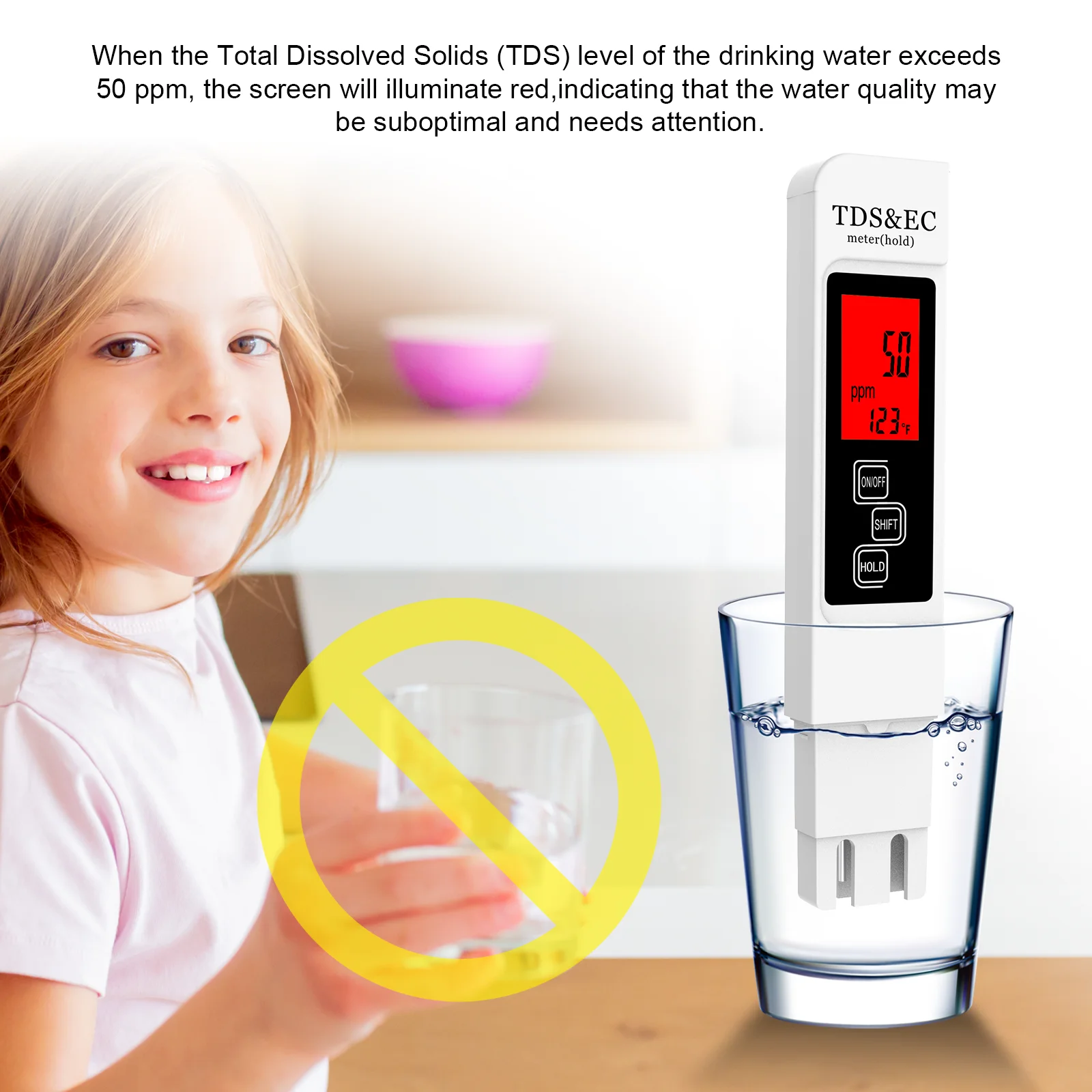 TDS Meter EC Meter Temperature Meter 4 in 1 0-9999ppm for Drinking Water Hydroponics Aquarium