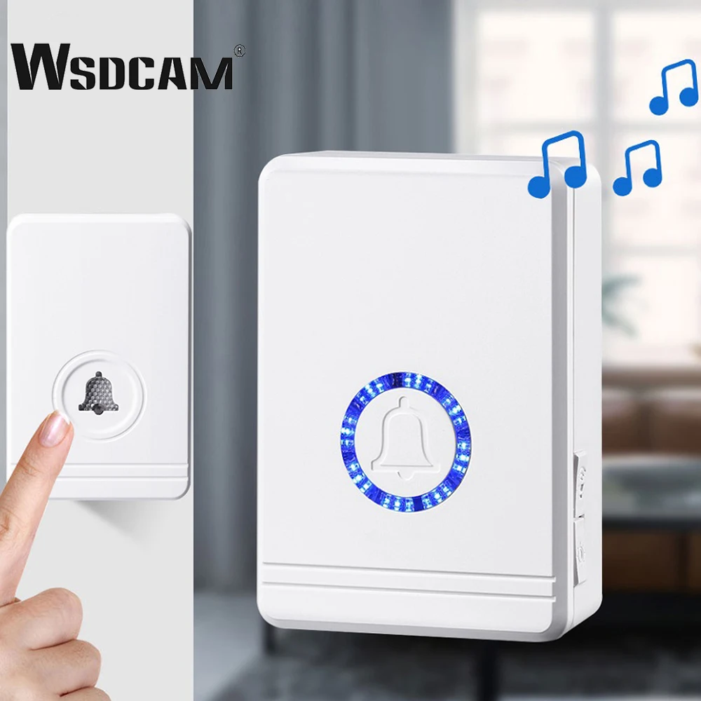 Wsdcam Wireless Doorbell Waterproof 433Mhz Smart Doorbell 262ft Long  Distance 48 Songs 5 Level Volumes Door Chimes EU US Plug