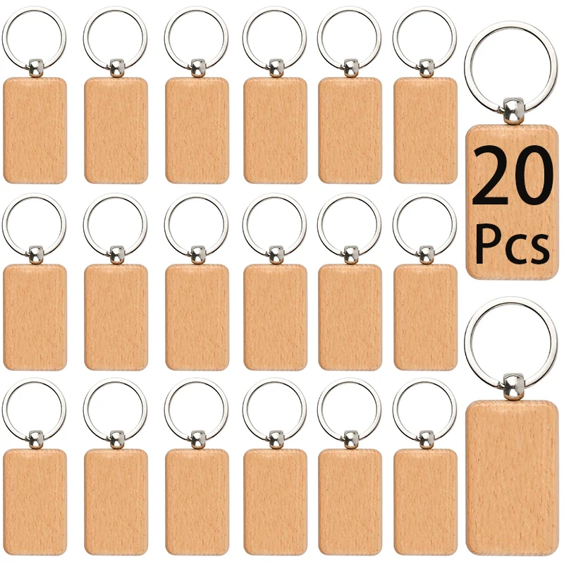 

20Pcs Rectangle Wood Keychains Blanks Wood Keyrings Blank Wooden Key Tag with Keychain